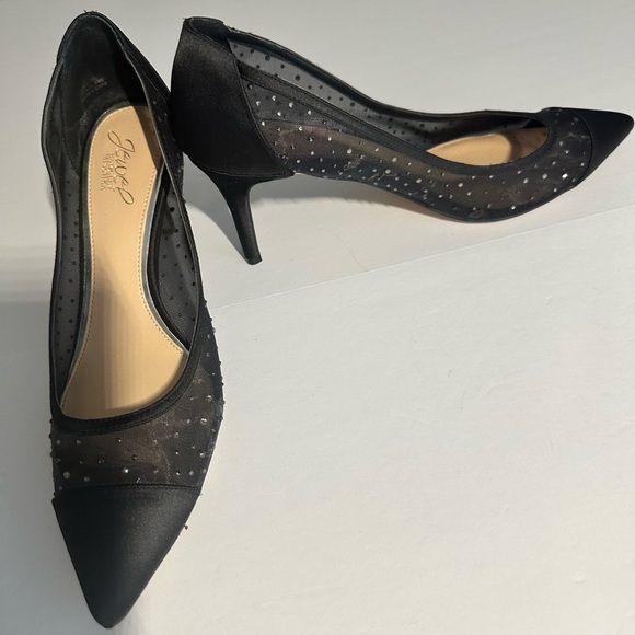Jewel Badgley Mischka Shoes - Jewel Badgley Mischka Black Satin and Mesh Heels